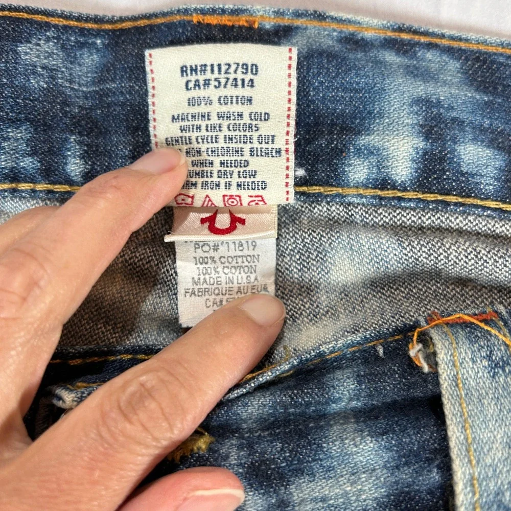 True Religion Ricky Jeans Mens 40 Acid Wash Straight Leg Blue White Made in USA